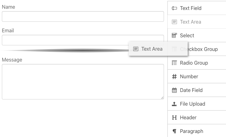 Form creator drag and drop field