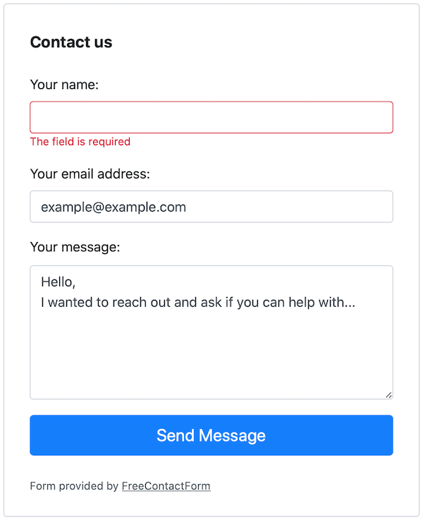 Contact Form Screen example
