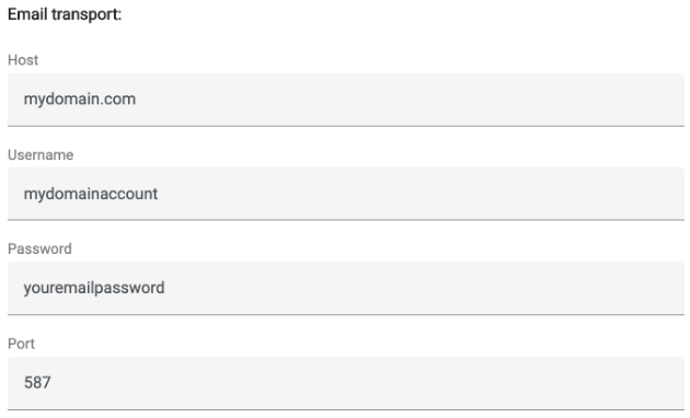 SMTP host and port settings with TLS